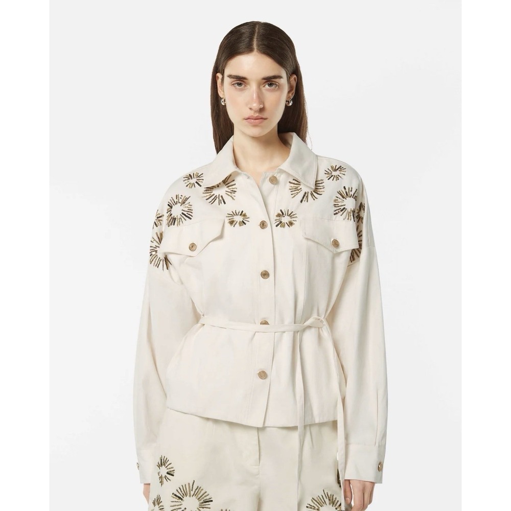 Scotch & Soda Amsterdam Trucker Cream Denim Jacket‎ Embellished Belted Large - Picture 11 of 11